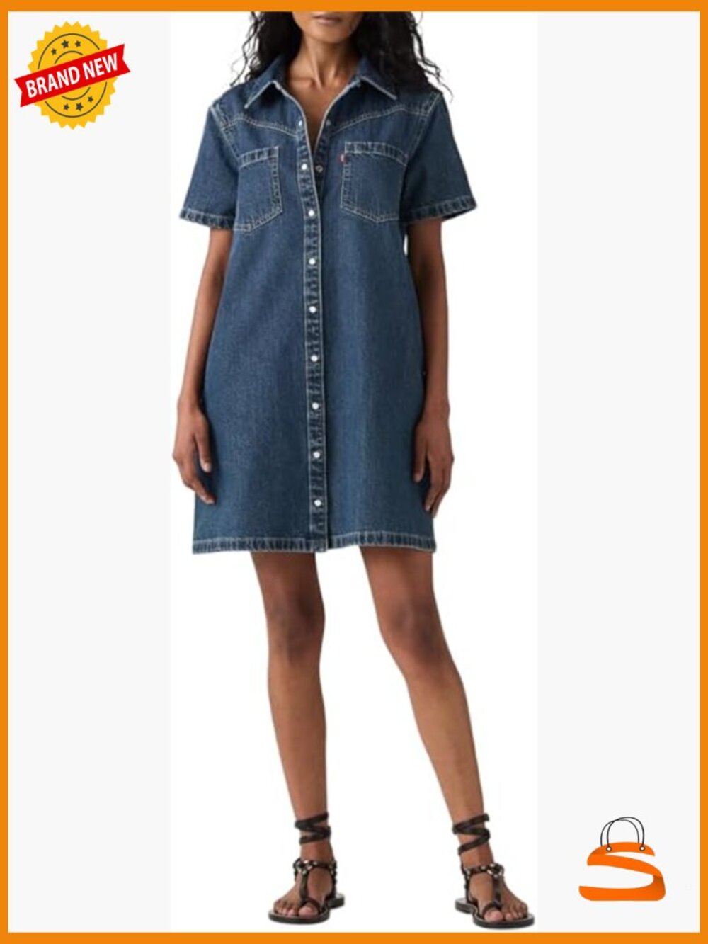 Short-Sleeve Denim Dress - Relaxed Fit With Collared Neck